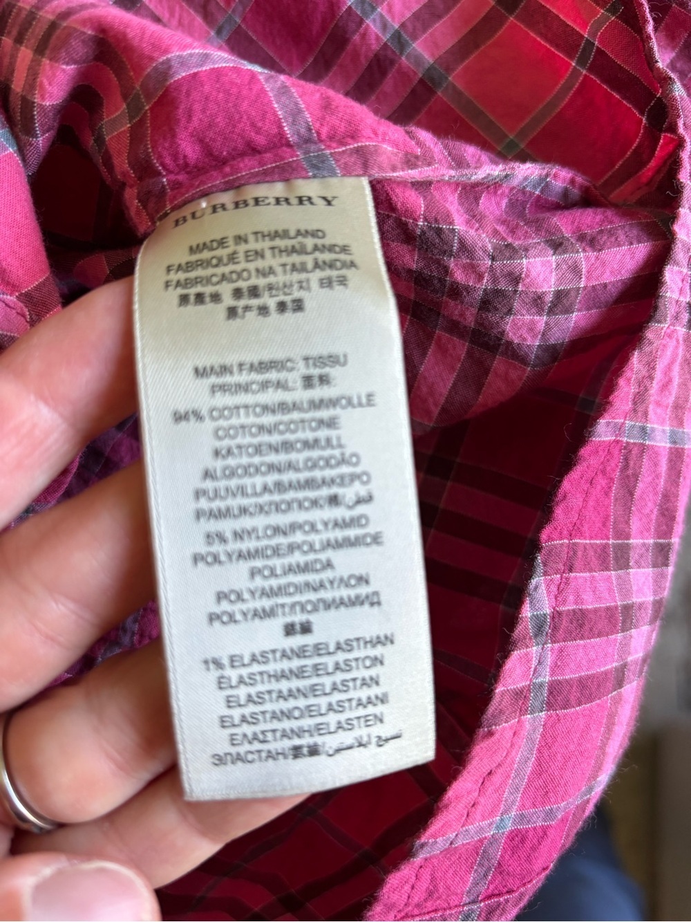 Burberry Brit Pink Plaid Button Down Shirt Stretch Preppy Feminine Small - Picture 7 of 8